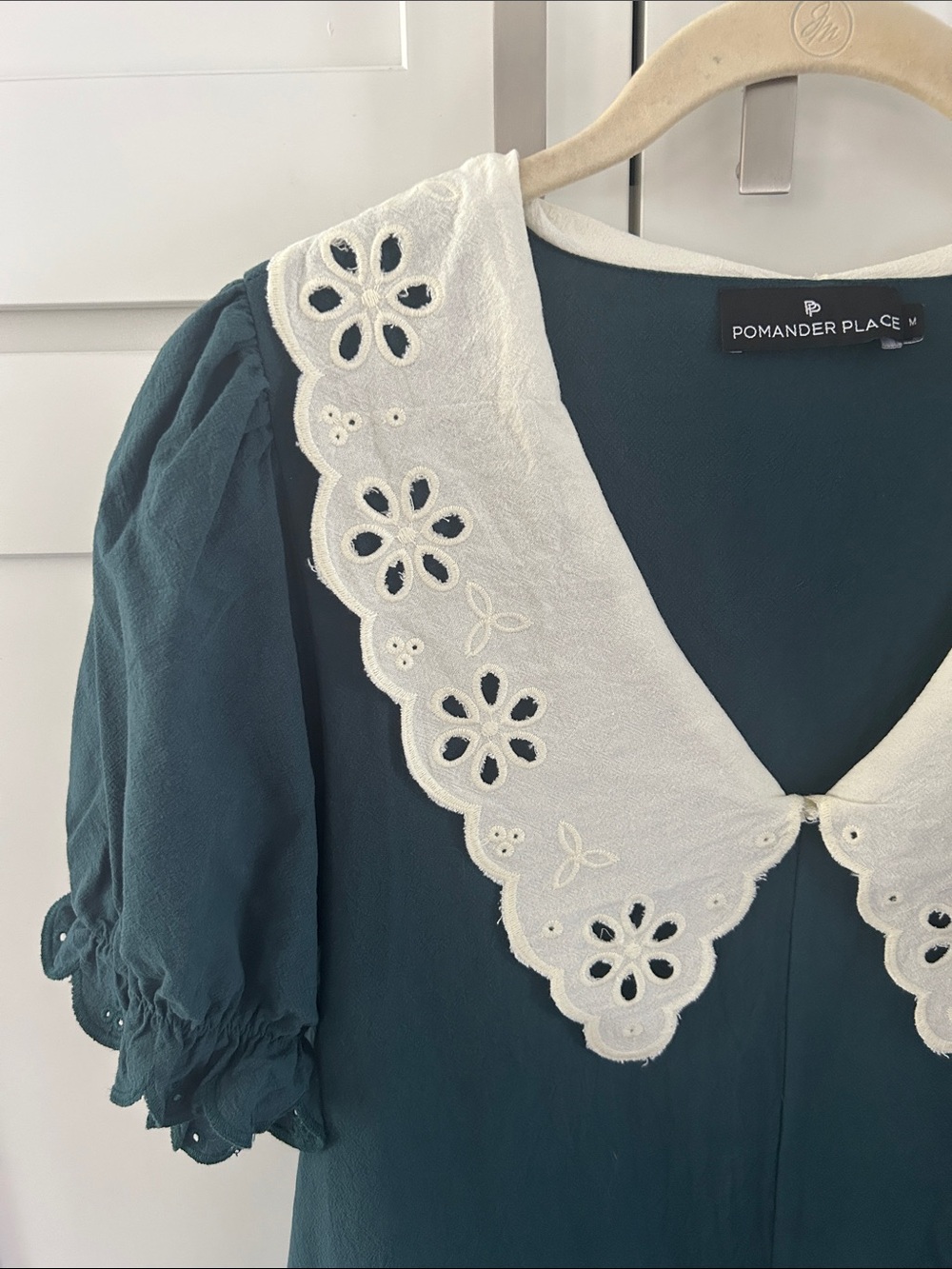 Pomander Place Teal Tunic Dress with White Eyelet Collar - Picture 3 of 5